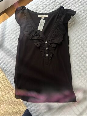 LOFT Black Ruffle V-Neck Sleeveless Camisole